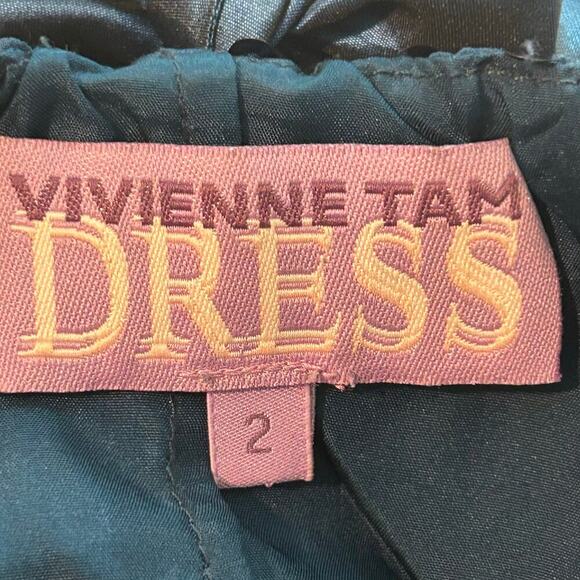 Vivienne Tam Blue silk and sequins spaghetti strap evening slip dress size 2 - Picture 6 of 8